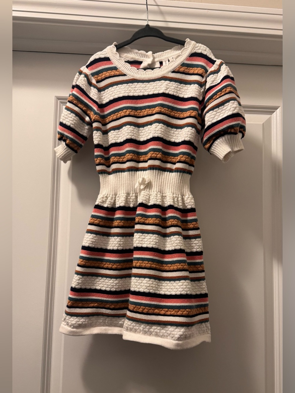 Janie and Jack Cream Knit Dress with Pink, Mustard & Navy Stripes